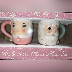 JOHANNA PARKER Vintage Retro Style PINK Pastel Christmas Mr Mrs Claus Mug Set